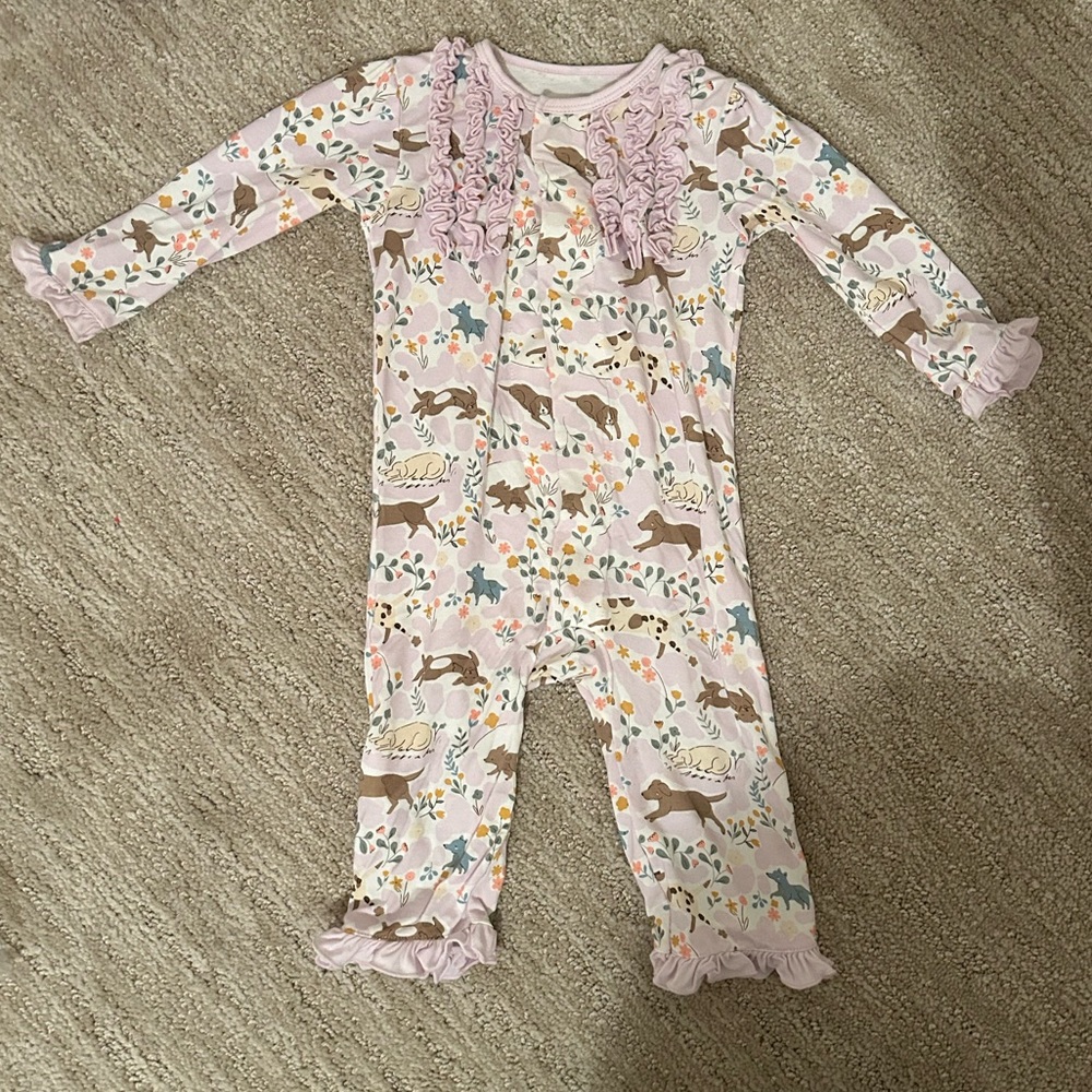 EUC magnetic me Ruffle Best Fur Friend Coverall/Romper (3-6 Months)